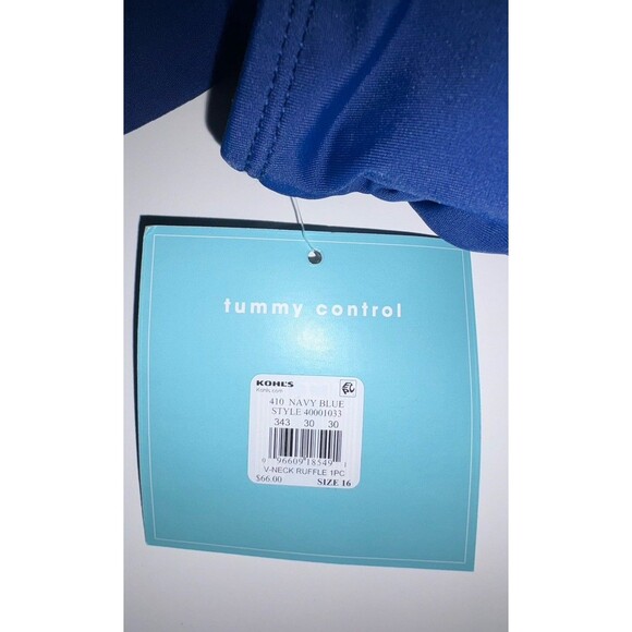 Bal Harbour Swim Blue V-Neck Ruffle One Piece Swimsuit Size 16 NWT Wirefree - Picture 5 of 9